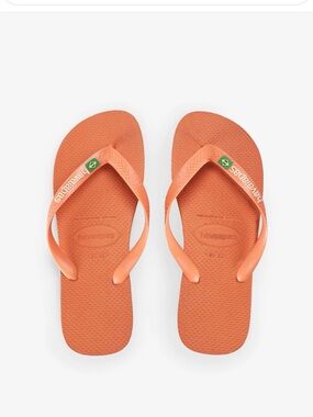 Havaianas Orange Flip Flops with Brazilian Flag Accent 41-42